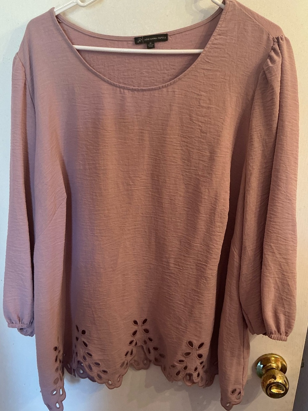 Adrianna Papell Mauve Eyelet-Hem Long Sleeve Blouse